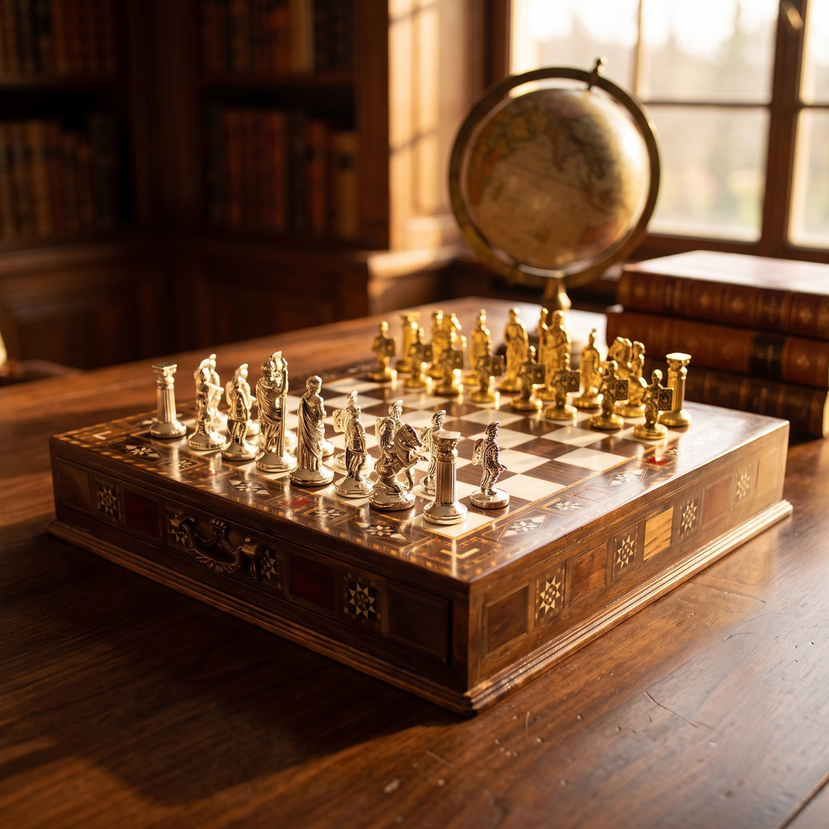 Size chart and craftsmanship details of the Roman chess set – Chess workshop