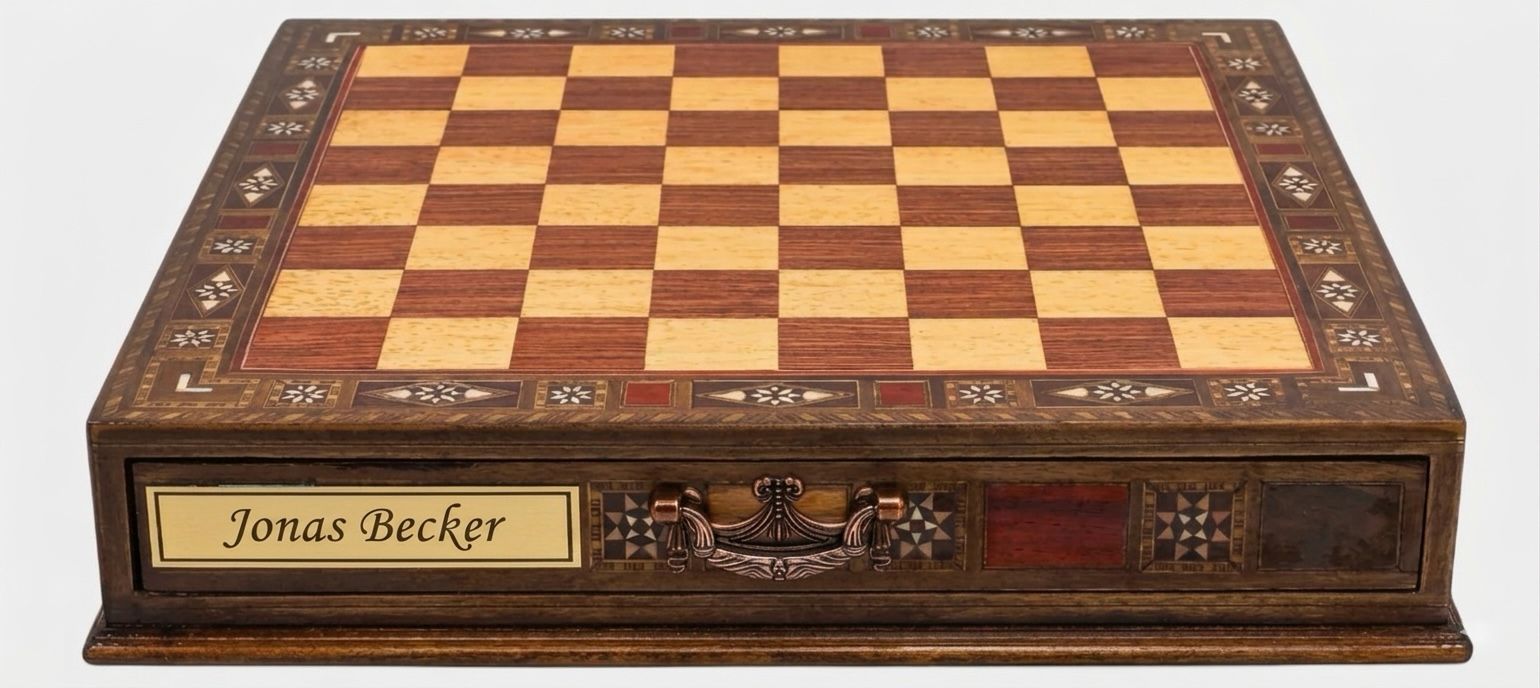 Personalisierbares Schachspiel mit individueller Namensgravur per Laser – Schachatelier