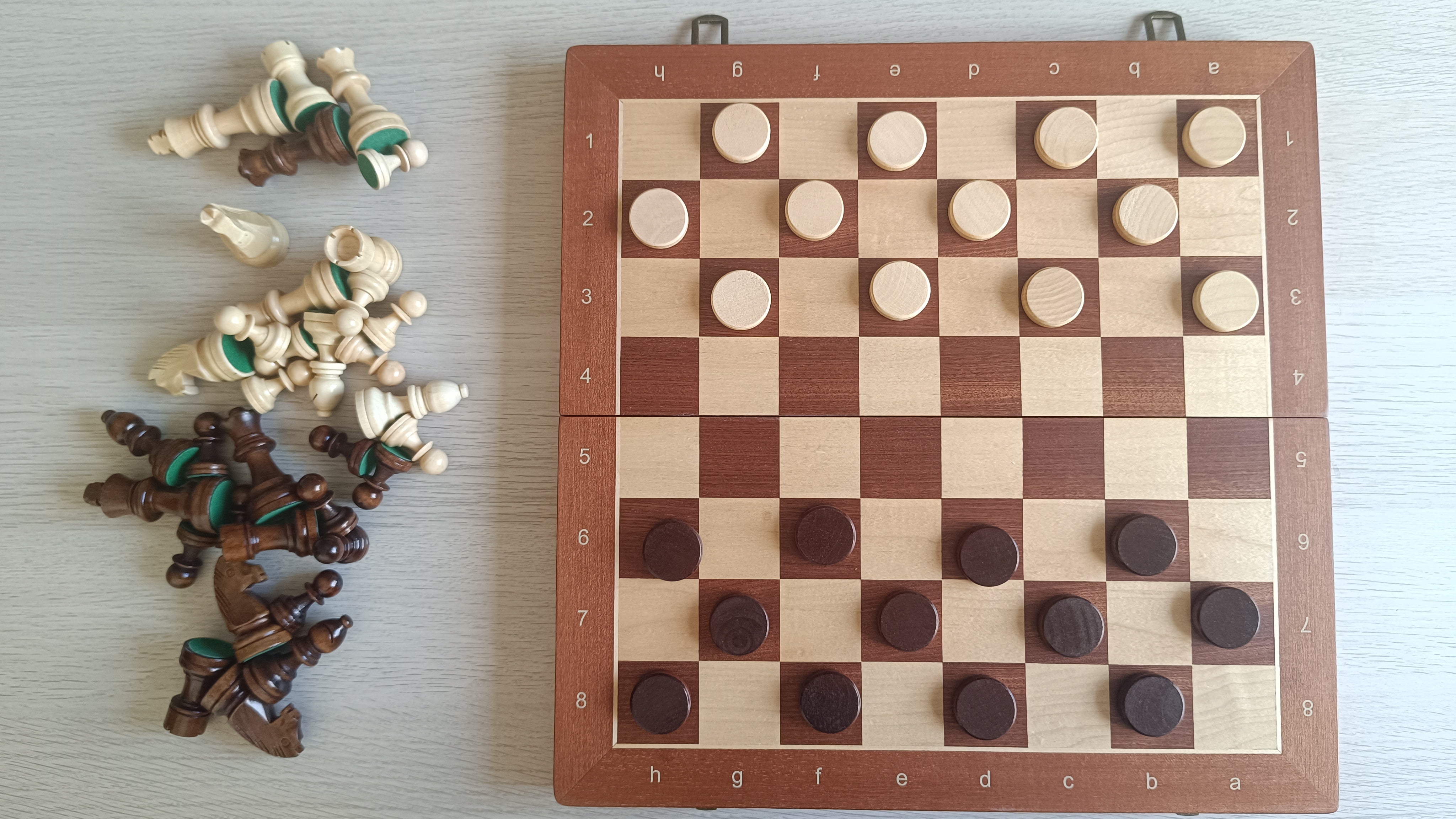 Magnetic Foldable Wood Chess & Checkers Set – 2-in-1, 38 cm, Personalizable