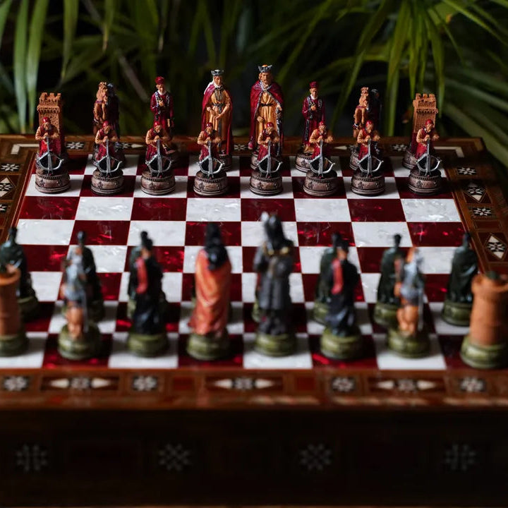 Premium wooden mosaic chess set with drawer, handcrafted – Chess studio