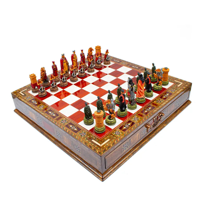 Premium wooden chess set with mosaic board and hand-painted pieces – Chess workshop