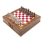 Wooden chess set with red drawer, handcrafted and customizable – Chess atelier