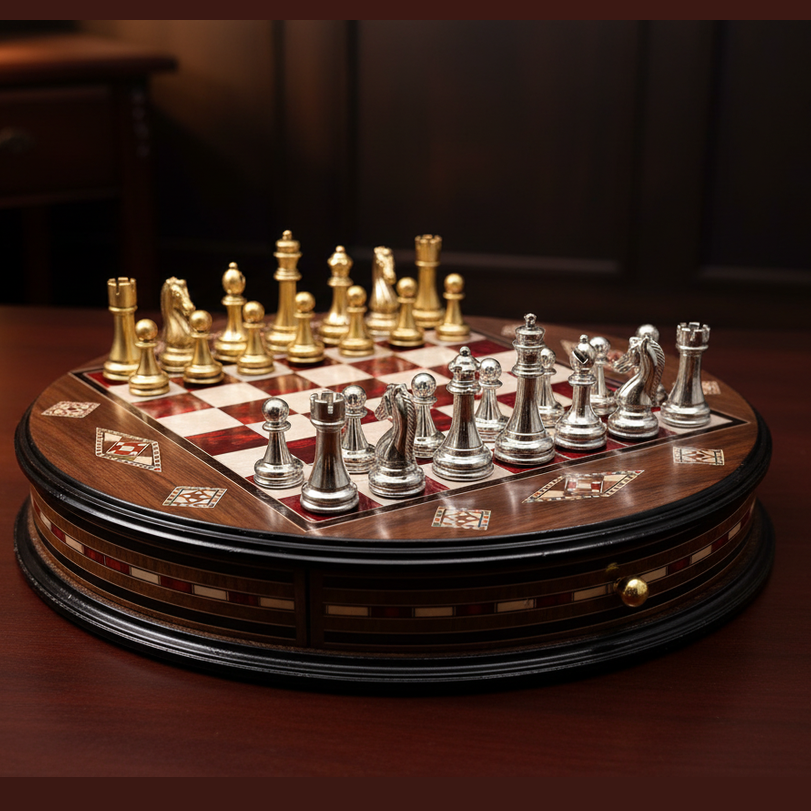 Round mosaic chess set as an elegant gift for home décor – Chess studio